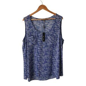 Rose & Olive Women's Plus Size Blue & White Polka Dot Sleeveless Blouse, NWT